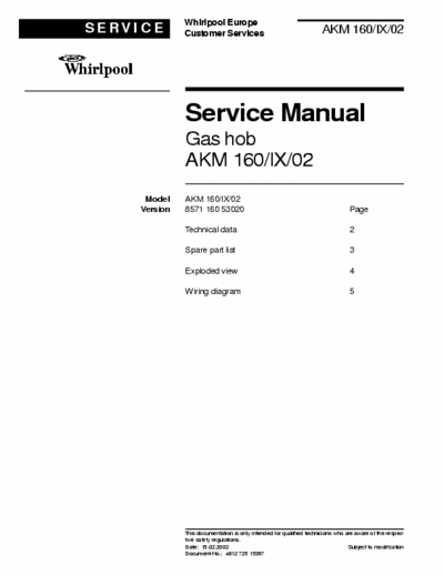 whirlpool AKM1601X & 02 whirlpool AKM1601X & 02 service manual